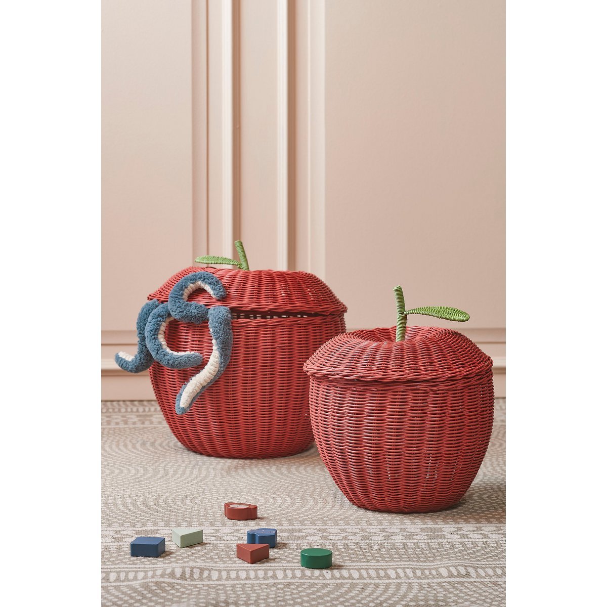 Aufbewahrungskorb mit Deckel – 2er-Set – H48 x Ø30 cm – Rattan – Rot