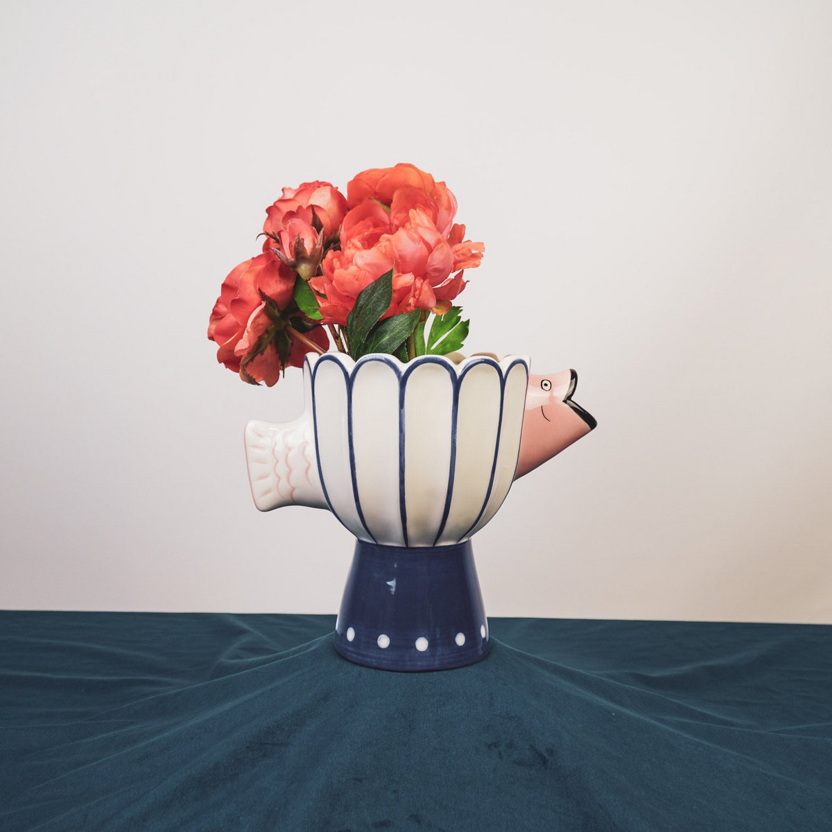 Vase - Fish -Dolomit -blue/weiß/rosa -21x13.5x18cm