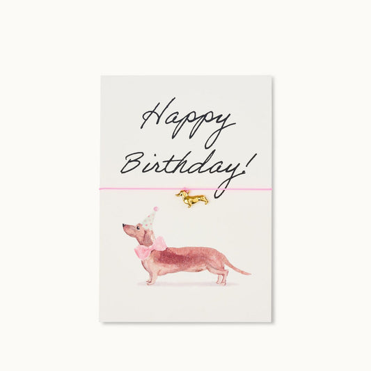 Armband-Karte: Happy Birthday Dackel Rosa