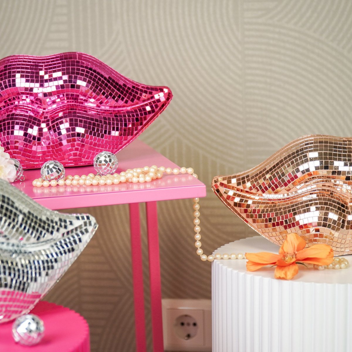 Ornament - Disco Lippe - Glas - Roségold- 29x10x13,5 cm