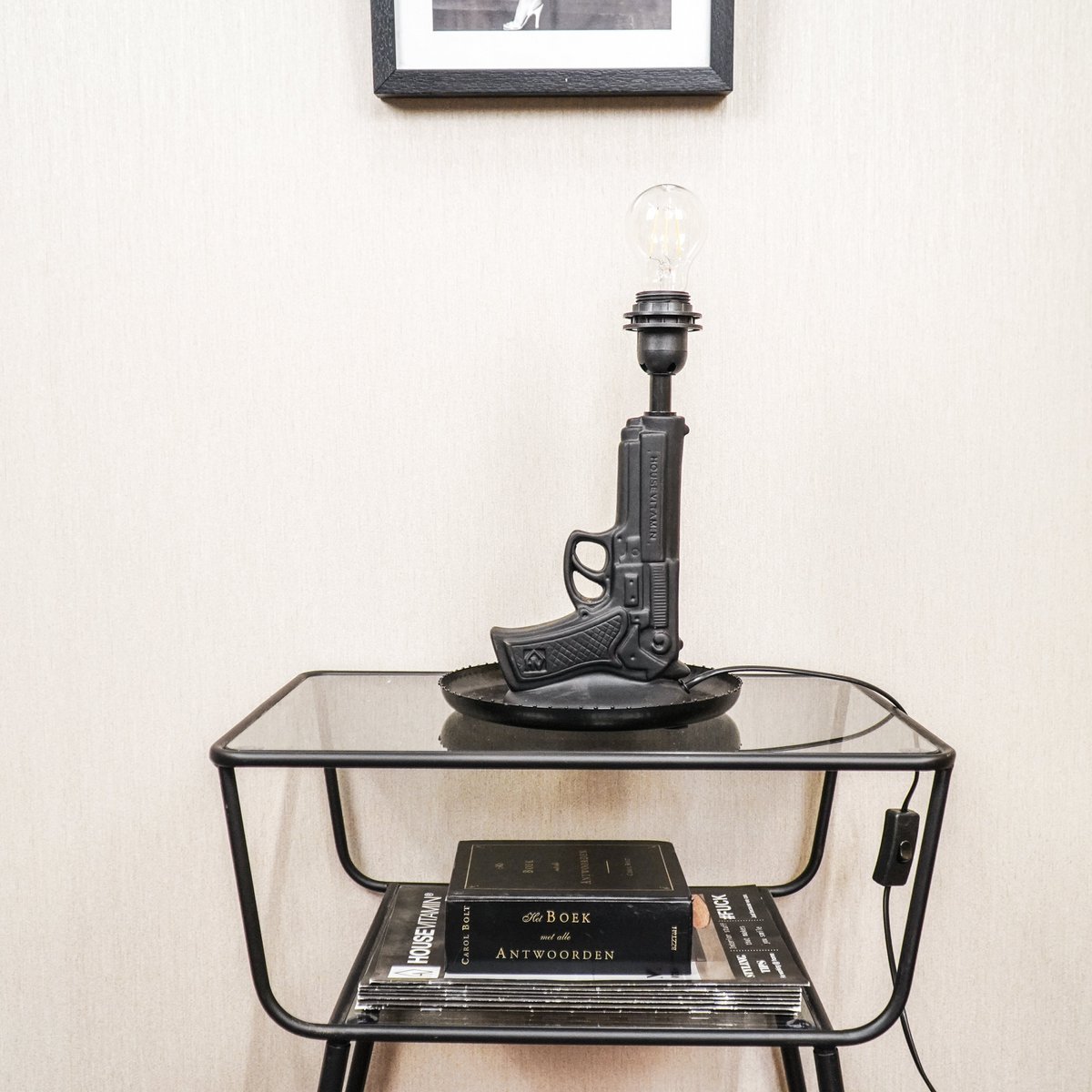 Tischlampe - Gun - Keramik - Schwarz - E27 -15x9x32cm