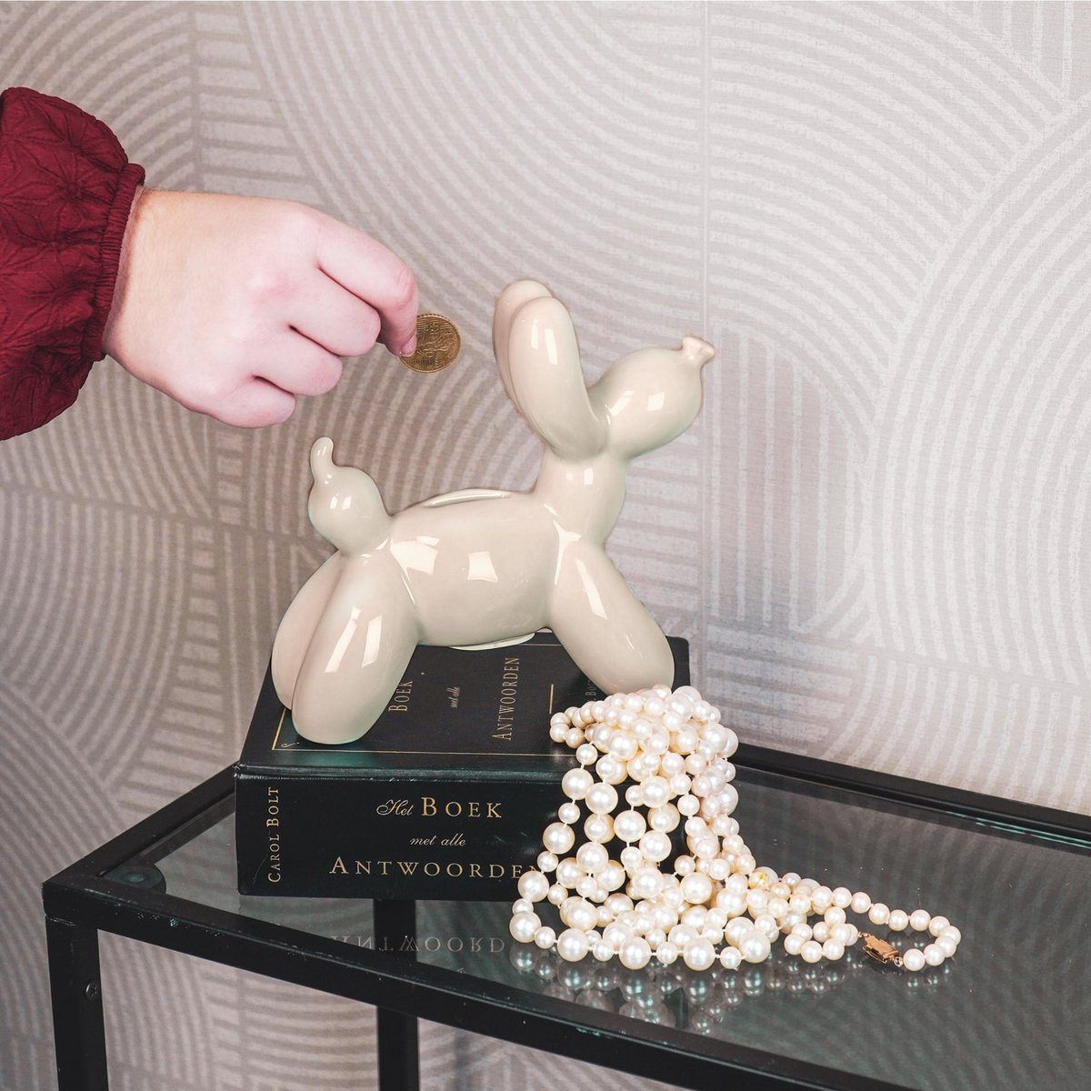 Ornament – Spardose Ballonhund – Keramik – Sand – 17 x 7 x 17 cm