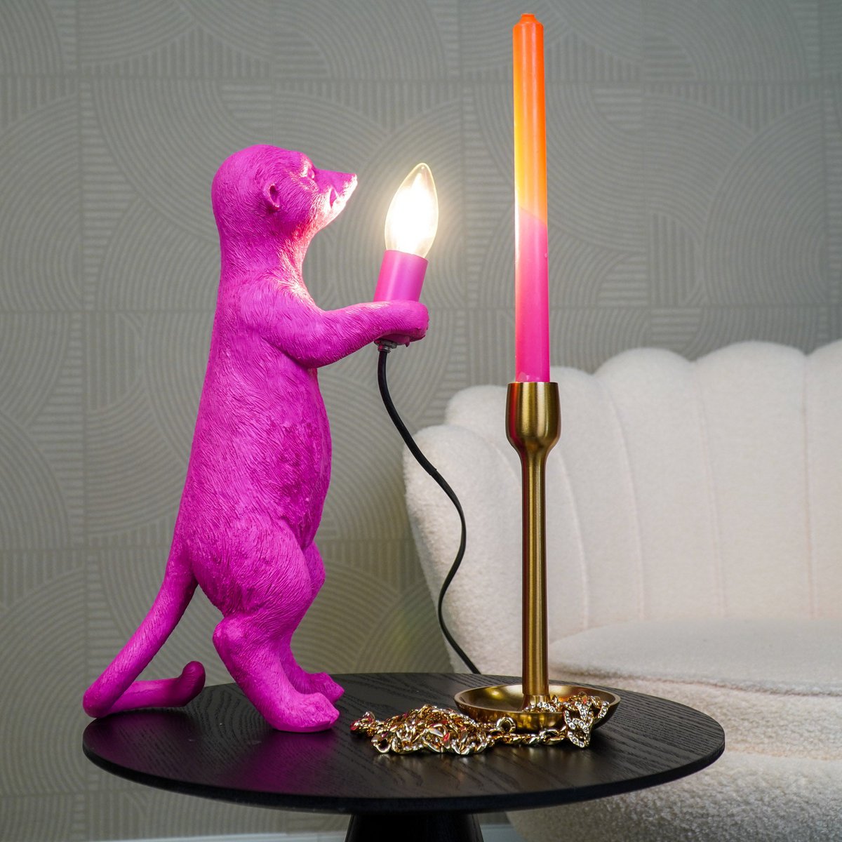 Tischlampe - Erdmännchen - Polyresin - Rosa - 15x10x38cm