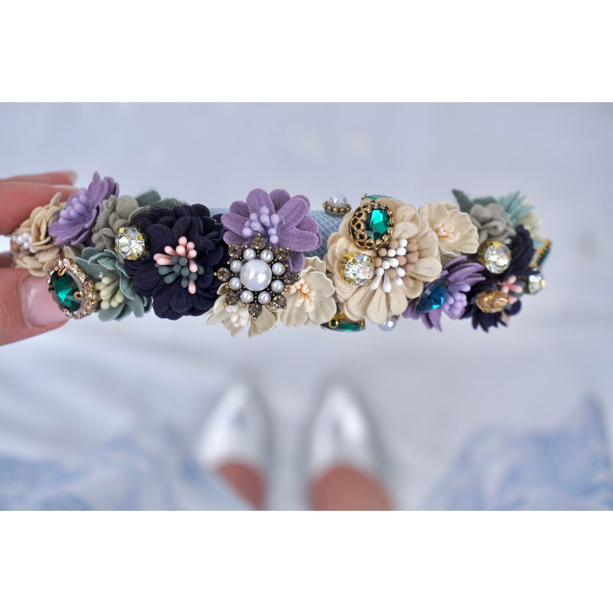 Haarreif Blumen hellblau
